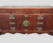 Vintage Asian Tansu Low Chest with Brass Hardware 4 Drawers 2 Doors