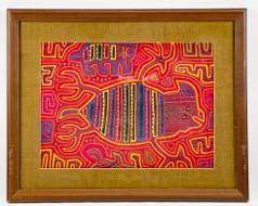 Vintage Framed Original Panama MOLA Abstract Textile Art Hippie Boho