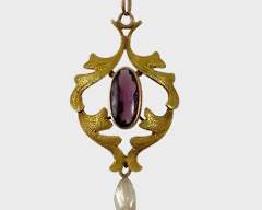 Fine vintage 10k Gold Amethyst & Pearl Pendant