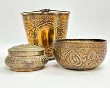 Vintage Asian Fancy Copper Bucket bowl and spice box