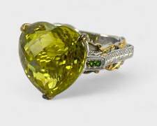 16 Grams Fine Sterling Silver Peridot Heart Statement Ring Size 10.75