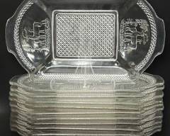 Set Of Twelve Antique EAPG McKee Stagged Pattern Circ 19th Century Deer Pine Tree Band Diamond Bread Plates