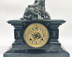 Antique Incised Slate Classical Female Form Top Mantel Clock