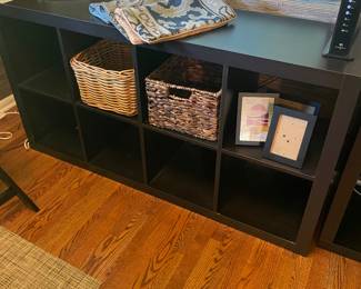 $90 one of two storage/book shelf. Available for online purchase. 58.75”w X 15.5”d X 31” h.