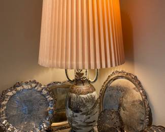 $320. Beautiful vintage urn lamp
wood base. available for online purchase
Approximately 43”tall x 21” shade diameter