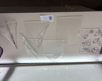 Glass Art for sale during in person sale hours Friday and Saturday.