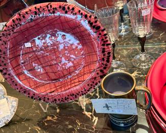 Glass Art for sale during in person sale hours Friday and Saturday.