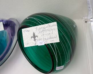 Glass Art for sale during in person sale hours Friday and Saturday.