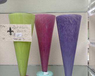 Glass Art for sale during in person sale hours Friday and Saturday.