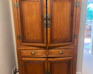 $490. Vintage Asian cabinet - great condition -very small hole for a power cord had been cut. 38.5"w x 17.75"d x 71.5"h. Available for online purchase Wednesday as per instructions in the sale details.