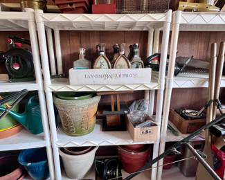 Collectible whiskey bottles, planters