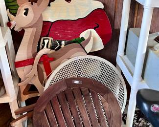 Christmas decor, small patio tables.