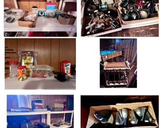 Fishing reels, poles, tackle boxes and large weights.