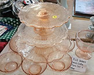 PINK DESSERT STAND CAKE PLATE SET ETC