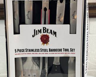 Retail $60. Our Price: $25. Jim Beam 5 Piece Stainless Steel Barbecue Tool Set. Includes essential grilling tools with ergonomic handles for a superior barbecue experience.
