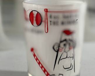 Retail $15. Our Price: $5. Unique vintage shot glass featuring a playful baseball cartoon design, great for collectors.