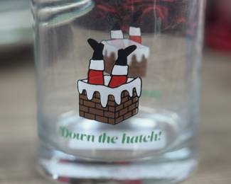 Retail $5.00. Our Price: $1.00. Fun and whimsical glass with Santa’s legs sticking out of a chimney, ideal for holiday beverages.