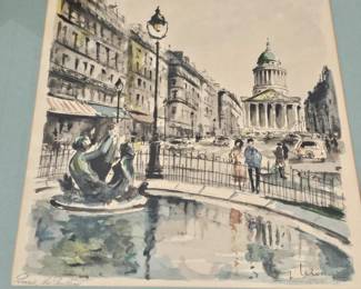 vintage G. Lelong - PARIS watercolor lithograph