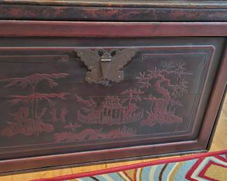 pair of antique Chinese hand-carved storage boxes