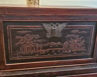 pair of antique Chinese hand-carved storage boxes