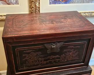 pair of antique Chinese hand-carved storage boxes