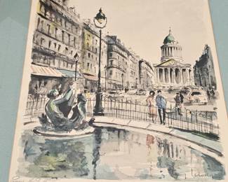 vintage PARIS - G. Lelong watercolor lithograph