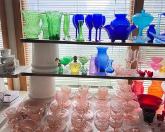 colored glass, pink depression glass