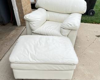 TWO AVAILABLE - white leather chair and ottoman