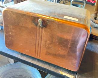 copper and chrome bread box