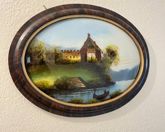 reverse painted domed glass in frame