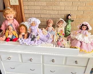 vintage dolls, changing table dresser