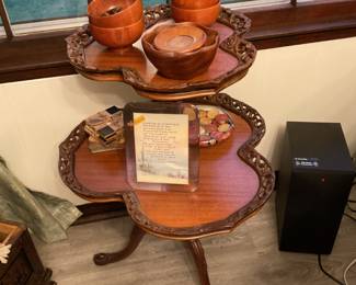 Vintage table, humidifier and dehumidifier.