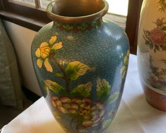 Cloisonne vase and ginger jar.