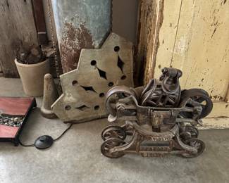Hay trolley and architectural salvage