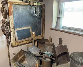 Grain bin scoops and chalk boards