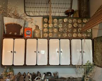 Metal cabinet custom made with enamelware doors