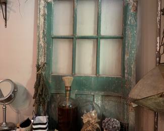 Antique door with six pane glass