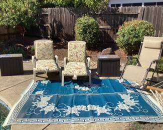 Loungers, storage, and outdoor rug