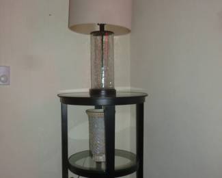 Side table, lamp, etc