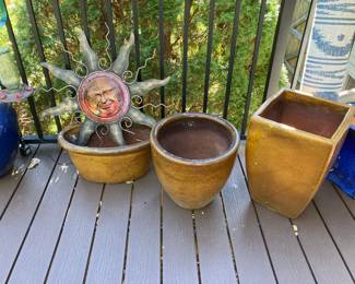 Metal and glass sun, large garden pots