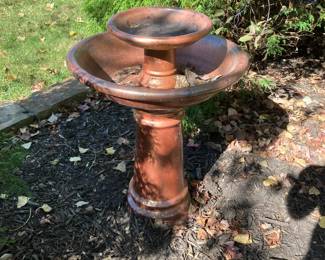 Bronze colored pottery birdbath (3 parts)