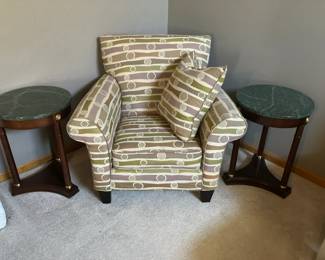 Bombay Co. green marble top tables, Bauhaus armchair