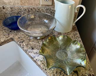 Shirly Temple bowl, Gorham silver bowl, chartreuse carnival glass