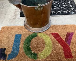 JOY door mat, heavy solid copper bucket w spout