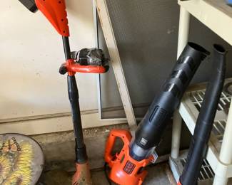 Black & Decker trimmer w charger, Black & Decker leaf blower, Black and Decker leaf blower w charger