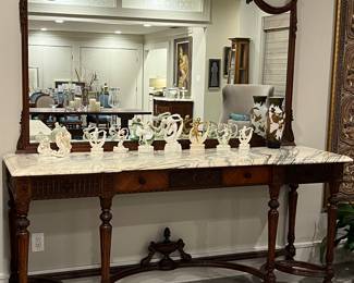 Amazing Louis XVI Buffet Table with Marble Top and Matching Mirror 