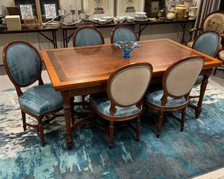 Louis XVI Draw Leaf Table Easily Expands from Six Ft to Eleven Ft. Chairs Have Newer Upholstery but Two Will Need Some Attention