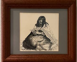 Original Navajo art in a tooled leather frame