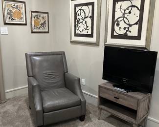 Leather recliner, wall art, and more