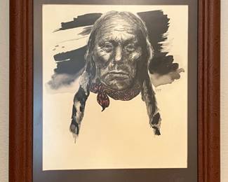 Original Navajo art with tooled leather frame